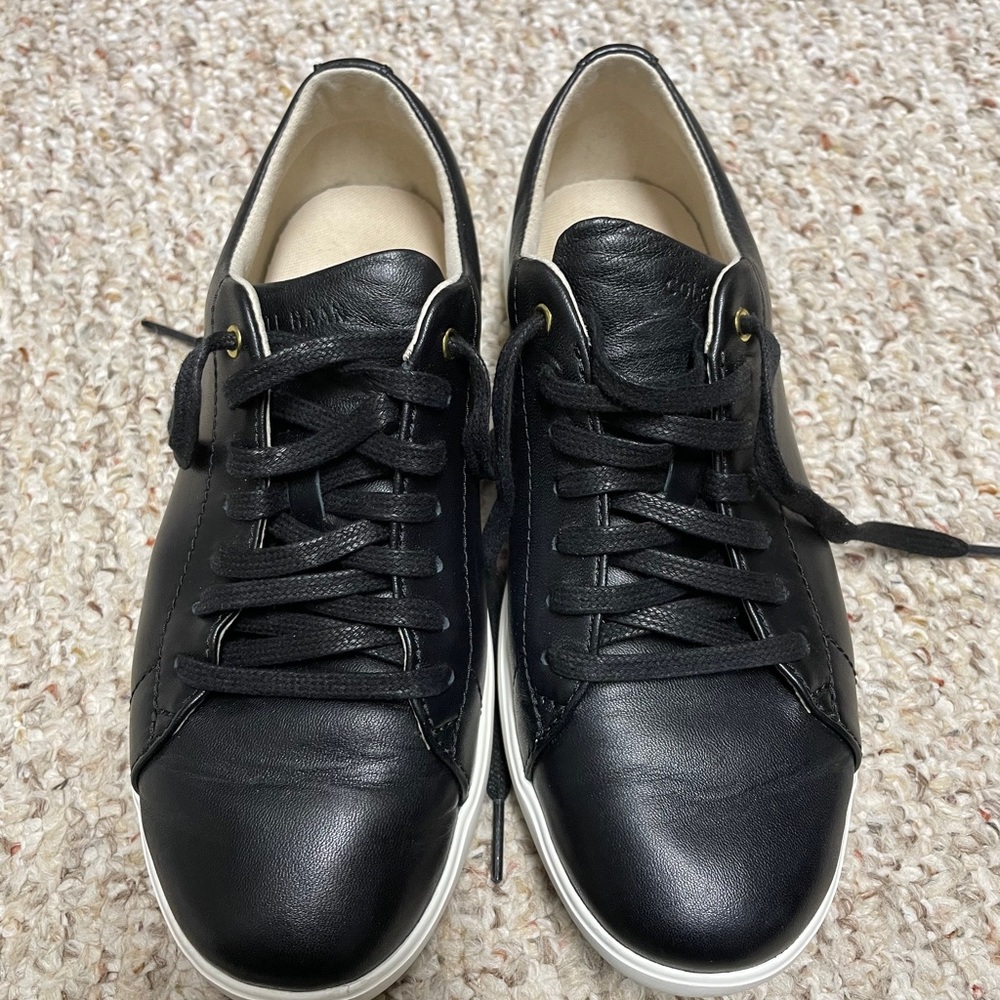 Black leather sneakers